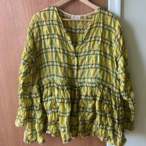 Krista Larson lime and green blouse with glass buttons